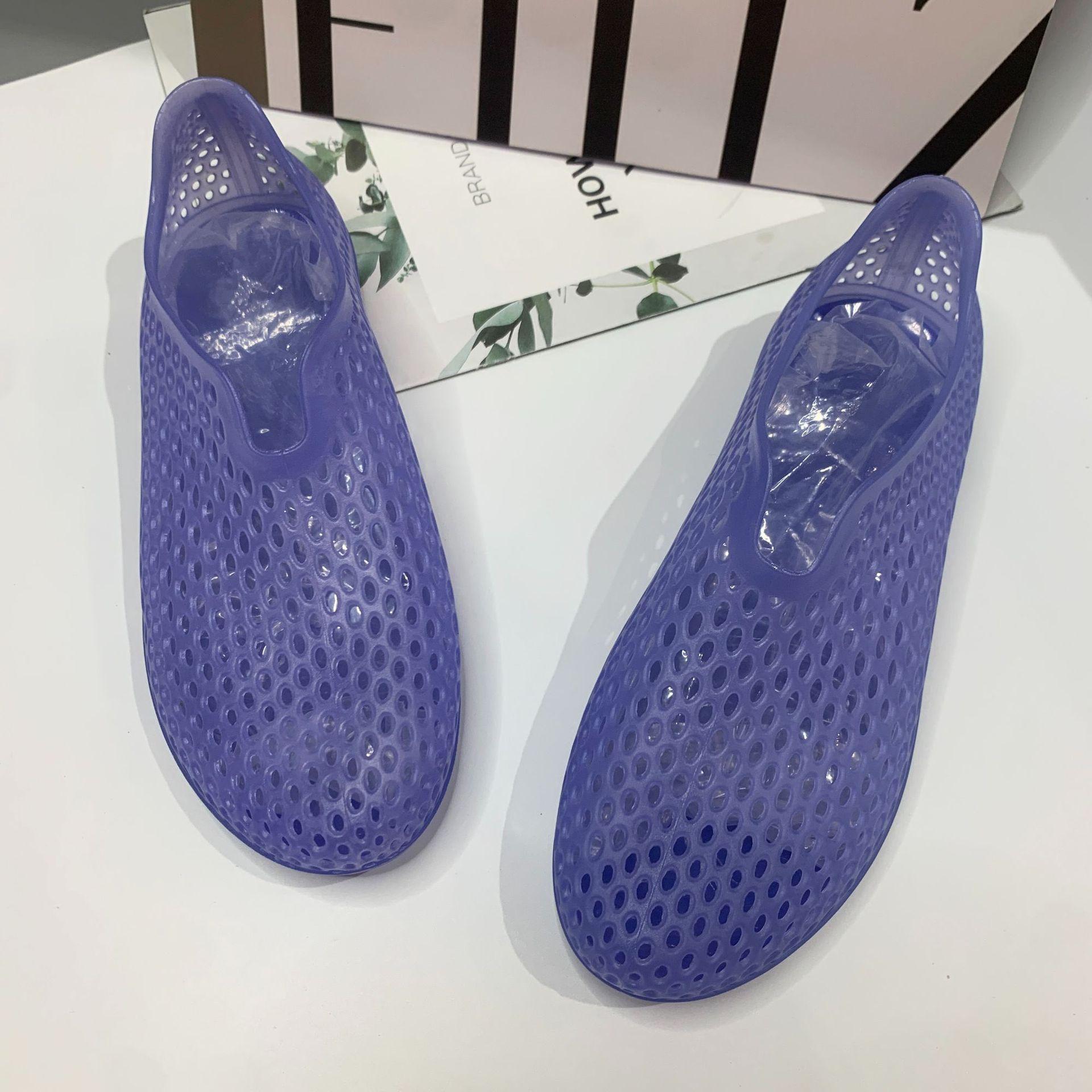 

Нові літні туфлі з дірками для жінок у Корейській версії, дихаючі чохли для ніг, низький верх, пляжне взуття, повсякденне плоске дно, порожниста сумка та прохолодні капці. 40 фіолетовий