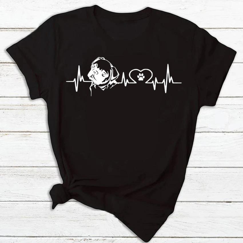 Maycaur Women T Shirt Fashion Dog Heartbeat Print T-shirt Funny 90s Print T Tee Womens Tshirt for Female Red Shirt Clothes Tops