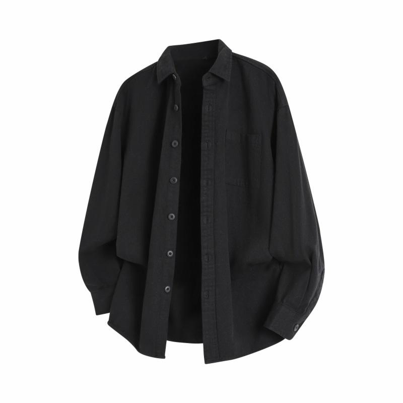 Autumn Men'S Long-Sleeved Shirt Simple Solid Color Cotton Washed Loose Shirt Thin Coat