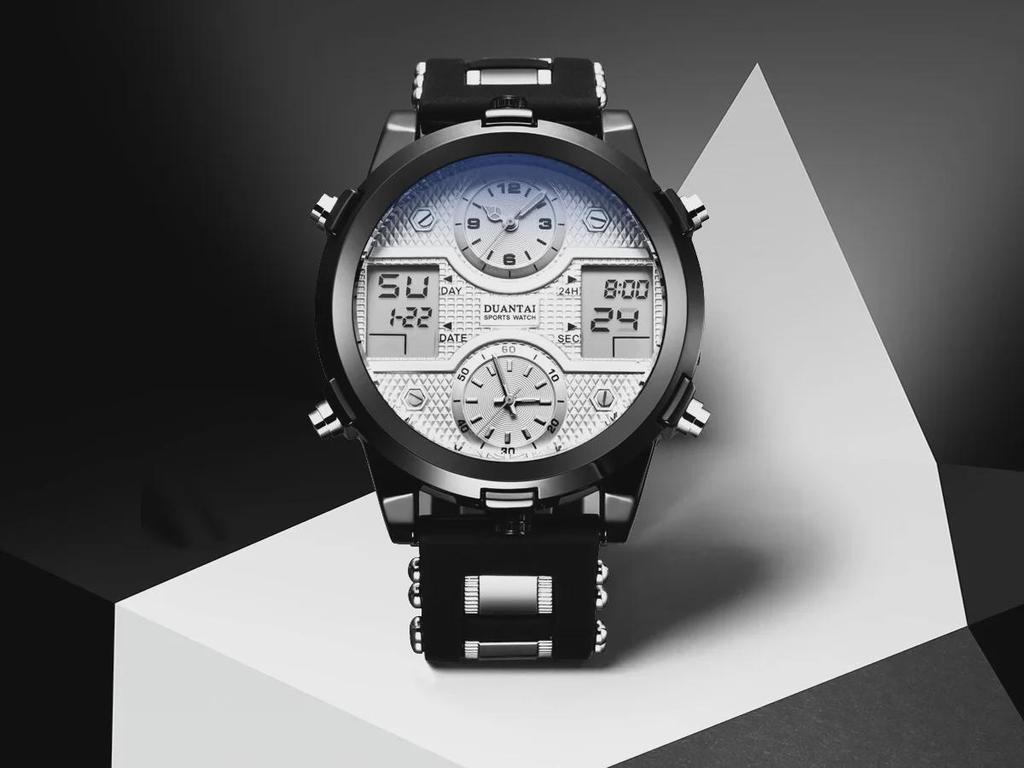 DUANTAI Military Watch: Dual Movement, Dual Display, Luminous, Multi-Function, Waterproof Sports Watch.