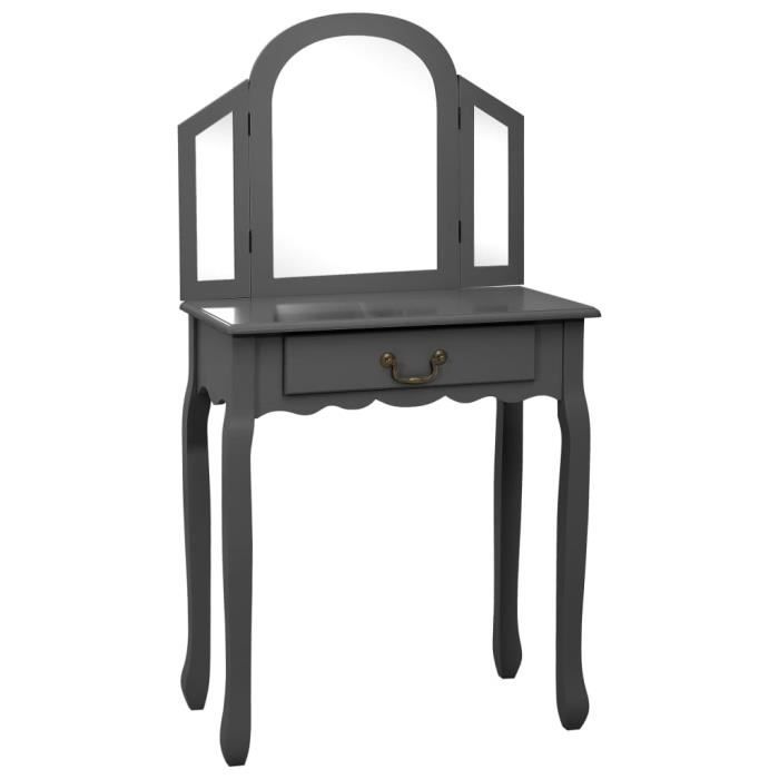 VidaXL Coiffeuse et tabouret Gris 65x36x128 cm Bois de paulownia MDF