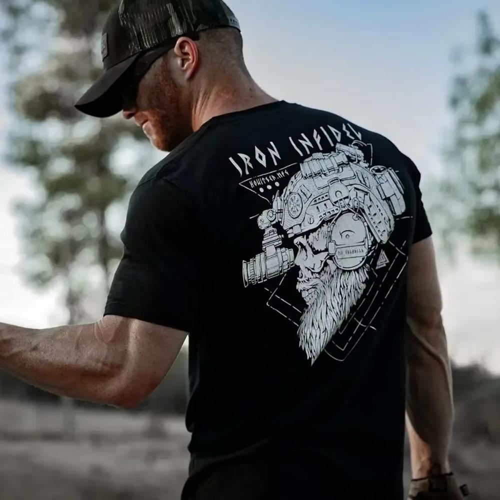 Bis Walhalla Shirt American Beard Warrior Taktisches Totenkopf T-Shirt Neu 100% Baumwolle Kurzarm O-Ausschnitt T-Shirt Lässiges Herren Top