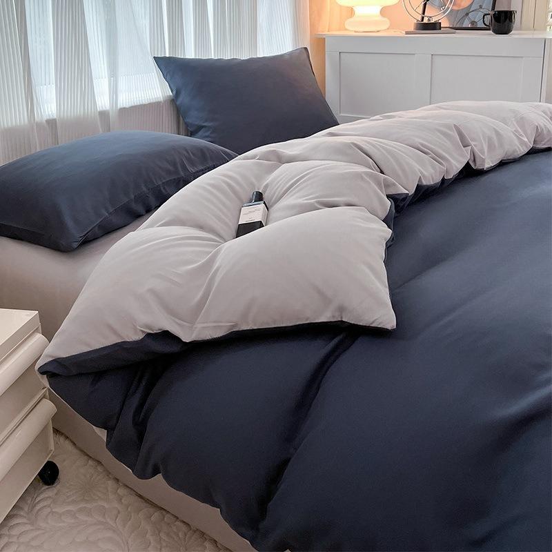 

NEW INS Style High Quality Solid Color 4 Pieces Set Washed Cotton Duvet Cover with Pillow Casebed Bed Sheets Set Parure De Lit Flat Bed Sheet&Cover 150x200cm 3pcs
