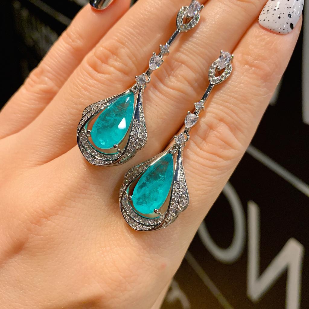 Cross Border S925 Silver Needle Paraibal Emerald Red Corundum Earrings Fashion