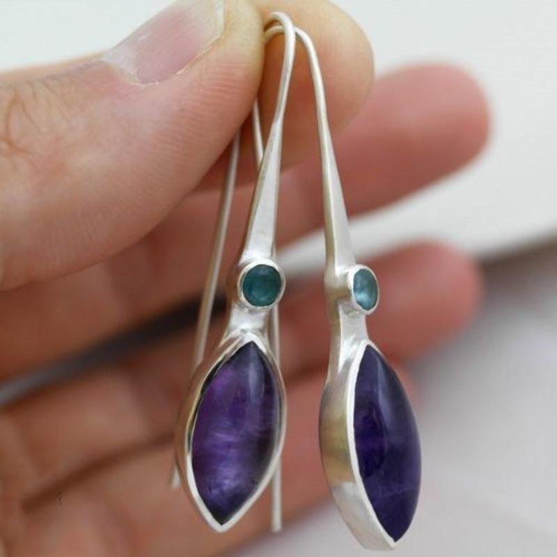 Fashion Inlaid Purple Zircon Earrings Exquisite Copper Color Metal Long Dangle Earrings for Women Zircon Accessories
