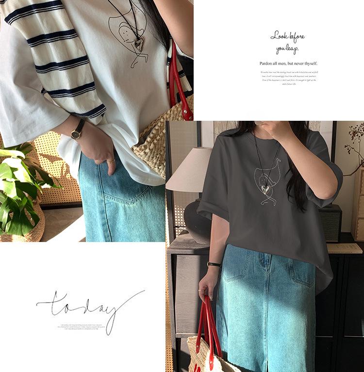 Shuangtian Spring 2026 Plus Size Women's Cartoon Round Neck Short Sleeve T-Shirt W-275