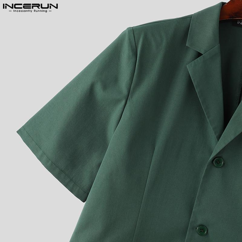 INCERUN Summer 2PCS Men Lapel Short Sleeve Shirts Long Suits Trousers Sets