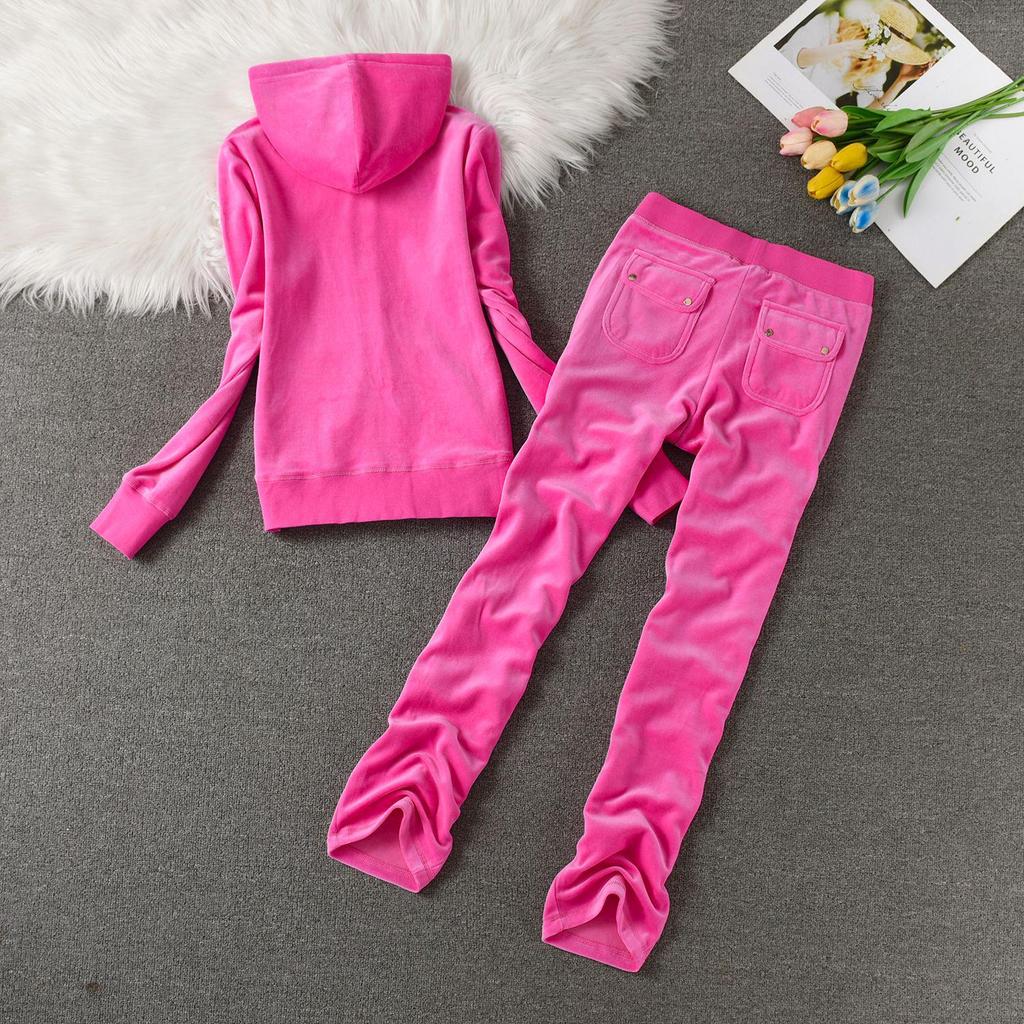 Velvet Sportswomen's Fashionable Hooded Cardigan & Wide-Leg Pants Slim-Fit Two-Piece Set.