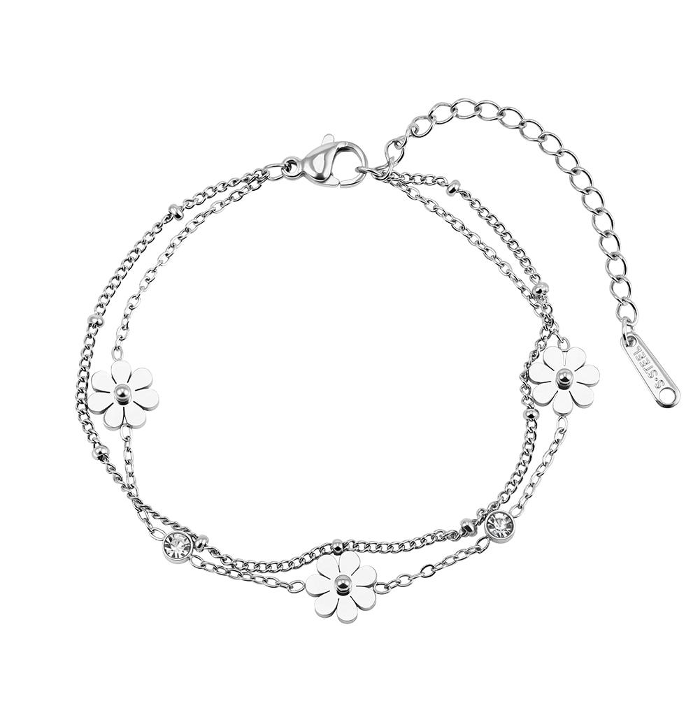 

EFFIE QUEEN Stainless Steel CZ Flower Pendant Double-Layer Necklace Women s Unique Collarbone Chain Jewellery Creative STKN30