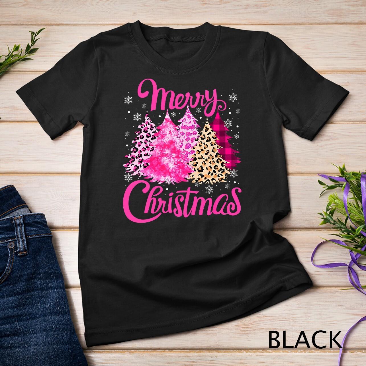 Merry Christmas Tree Pink Funny Xmas Leopard Matching Family Unisex T-Shirt Mens Womens Tees Top 4XL