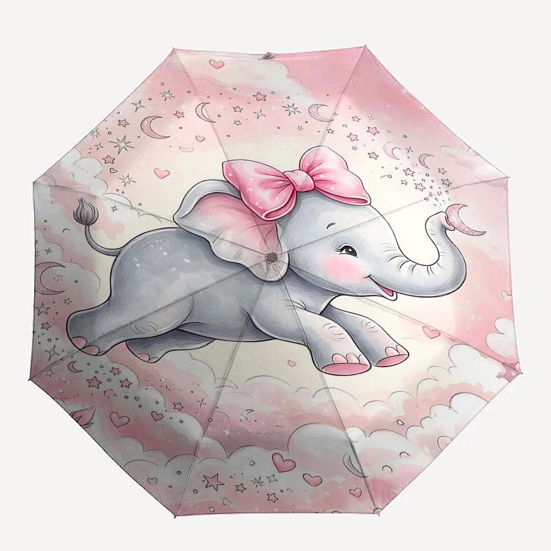 1PC Elephant Clouds Umbrella-8-Rib Reinforced, Automatic Open, Lightweight & Durable, Fashion Accessory for Outdoor, Beach L0415