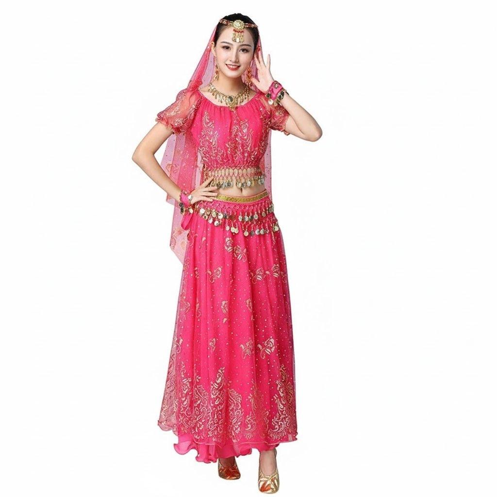 Arabian Princess Costume - Chiffon Belly Dance Suit with Veil - Bollywood Fancy Dress for Cosplay Party and Stage Show