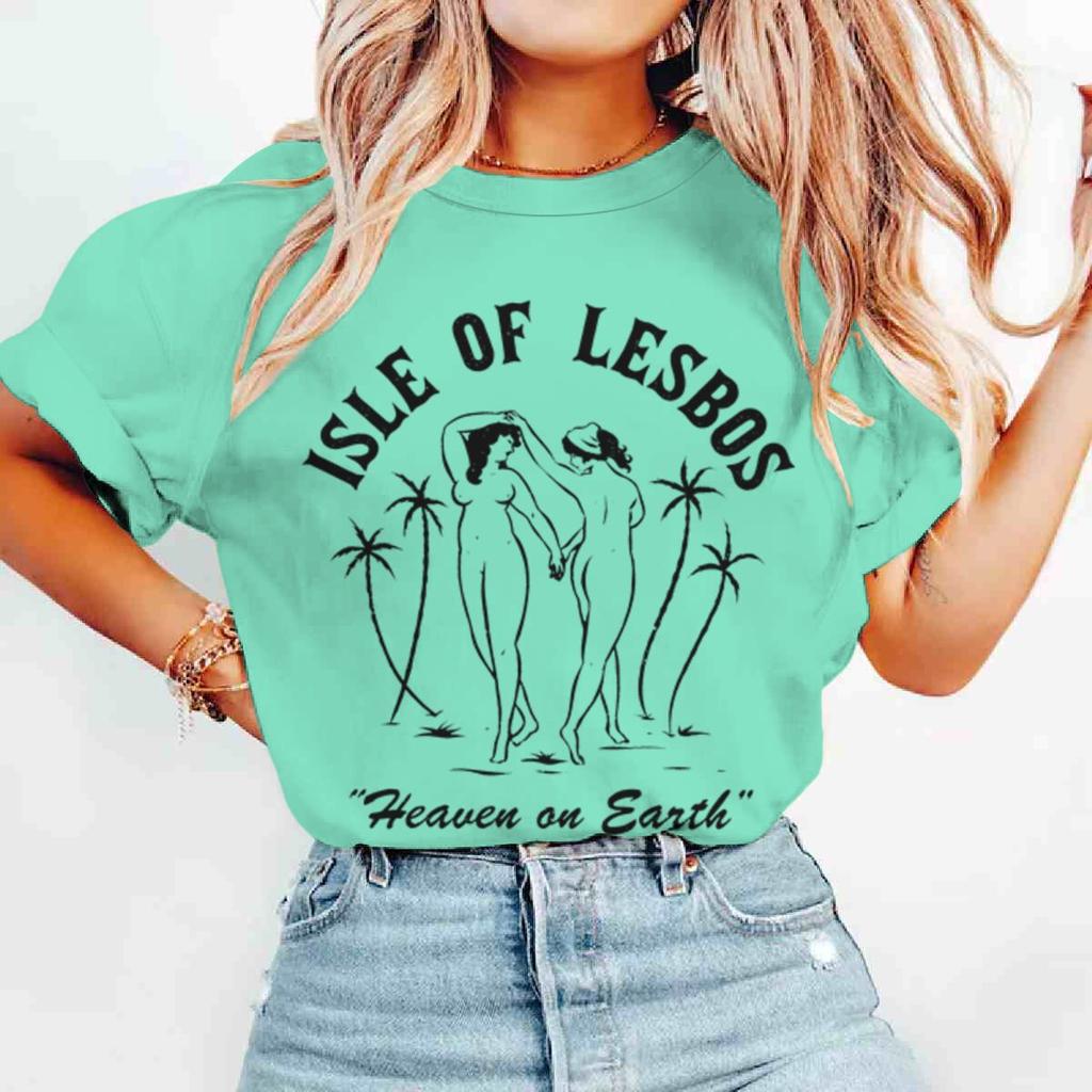 Vintage LGBT Clothes ISLE OF LESBOS Lesbian Streetwear GAY Pride Month Bisexual Couples Matching T Shirt Women Men Y2K Tops