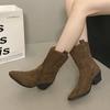 Retro spitz zulaufender dicker Absatz Zwei-Wege-Stiefel Damenstiefel 2025 neuer Herbst mit Rock dünne Western-Cowboystiefel