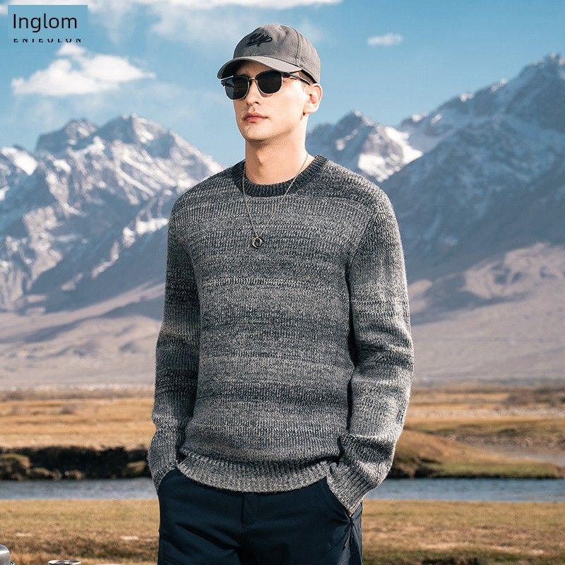 

Yingjuelun Retro Gradient Striped Knit Sweater for Men 2025 Autumn and Winter New Style Lazy Melard Loose Pullover Sweater Ink gray X L