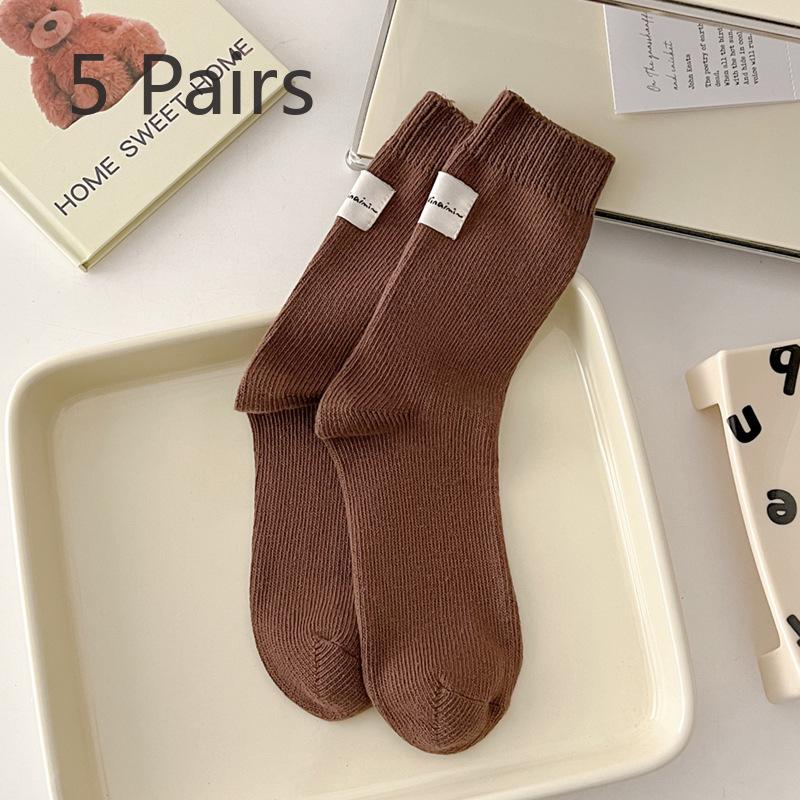 5 Pairs of New Female Spring and Autumn Sweat Absorbing All Build In The Tube Cotton Pile Socks