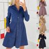 Robe Vintage en velours côtelé pour femmes, manches longues, simple boutonnage, col en V, chemises amples, tenue décontractée, automne
