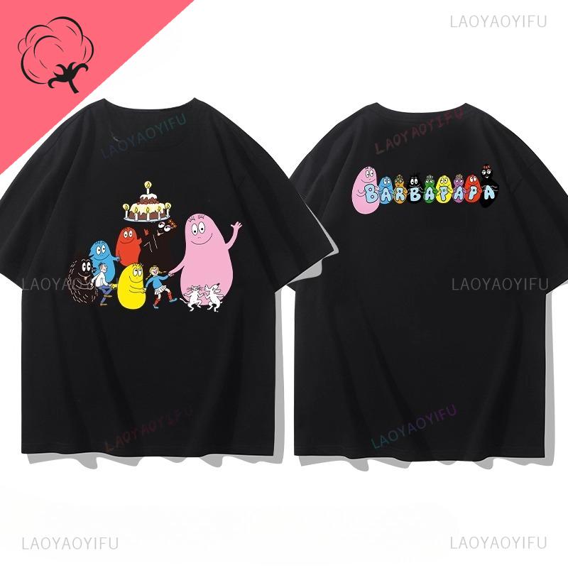 Famous Cartoons Barbapapa Double SidedPrinted T Shirt Casual Funny Kawaii Tops Boys Girls Aesthetic Teenager Outfits Graphic