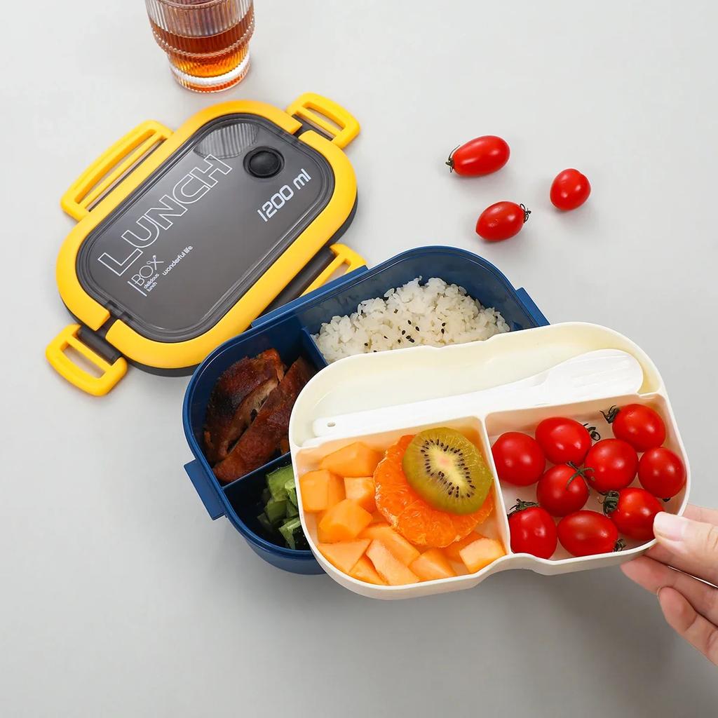 Double-layer Lunch Box Portable Compartment Fruit Food Box Microwave Lunch Box With Fork And Spoon Picnic Fresh Box