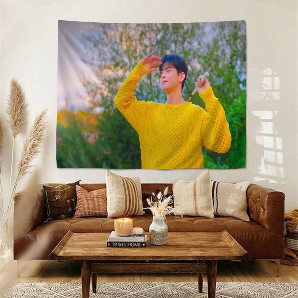 Kpop AAstro Cha Eun Woo Printed Large Wall Tapestry Art Science Fiction Room Home Decor Decor Blanket