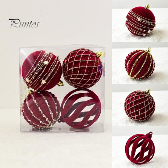 4 Stück Weihnachtskugeln, Ornamente, bruchsicher, 6/8 cm, glänzende Strasssteine/Kunstperle, rote Kunststoffkugel für Feiertagsparty-Szenen-Layout, Weihnachtsbaum