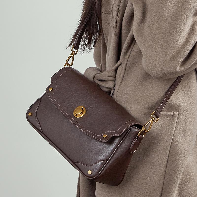Genuine Leather Vegetable-Tanned Cowhide Bag for Women 2025 Winter New Single Shoulder Messenger Bag
