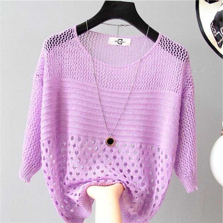 Summer Women's Hollow Knitted Sweater Pullover Thin Loose Hollow Top Women's Sun Protection Shirt Women