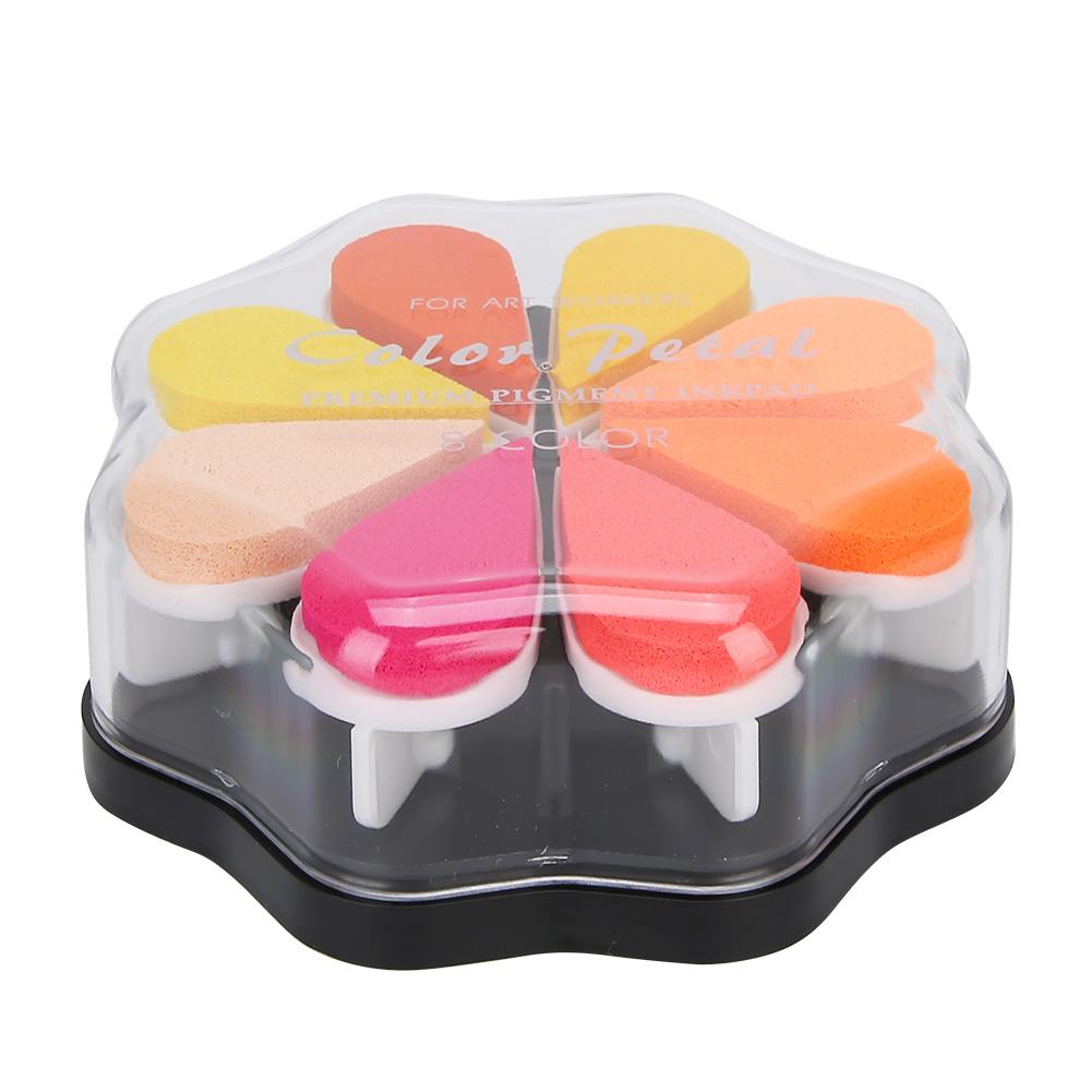 8 Colors Petal Shape Schedule Book Scrapbook Colorful DIY Stamp Ink Pad Painting Accessory
