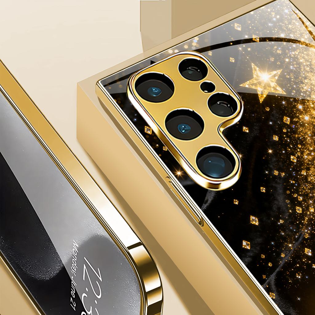 Pozlacený nový obal na telefon pro Samsung Galaxy S26 Ultra S25 Plus S24 S23 S22 fe tvrzené sklo Umělecké texturované vzory