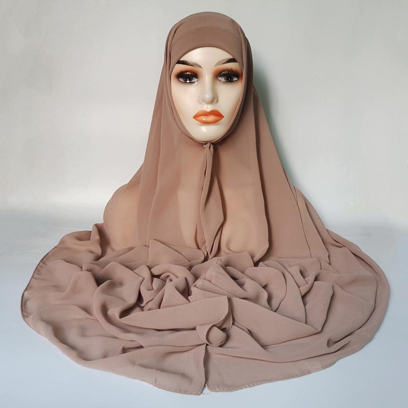 Women Muslim Chiffon Hijab With Cap Bonnet Instant Chiffon Hijabs Shawl Head Scarf Underscarf Caps Cover Headwrap