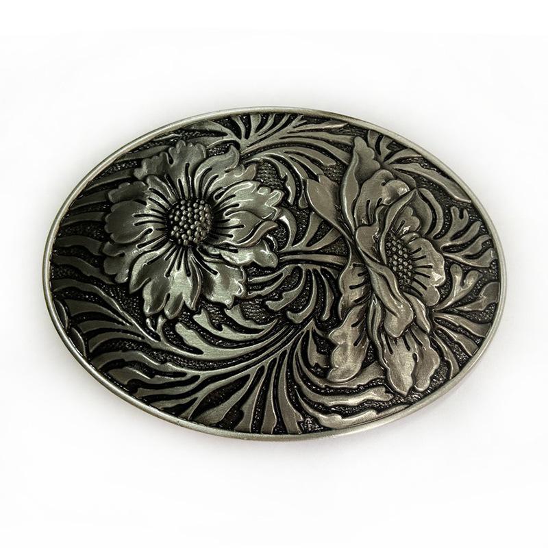 Ethnic Style Higanbana Patterned Denim Belt Buckle with Chrysanthemum Alloy Design