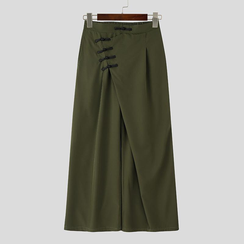 INCERUN Men High Waist Back Elastic Traditional Knot Casual Long Trousers Pants