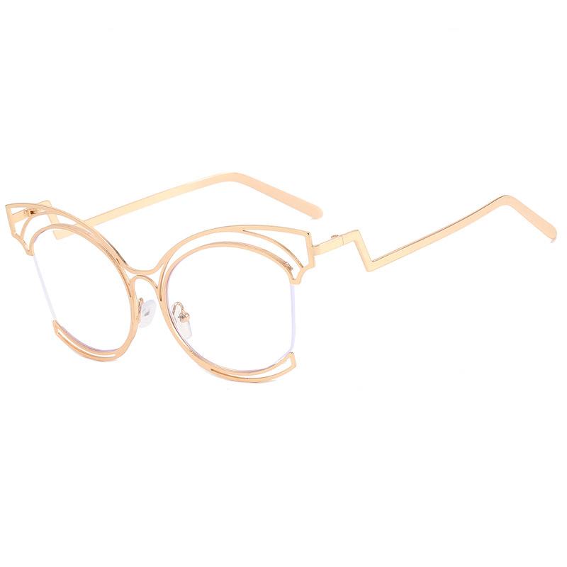 Latest Stylish Luxury Design Silver And Gold Round Shape Big Frame Women s Anti Blue Light Radiation Flat Eyeglasses Without Degree