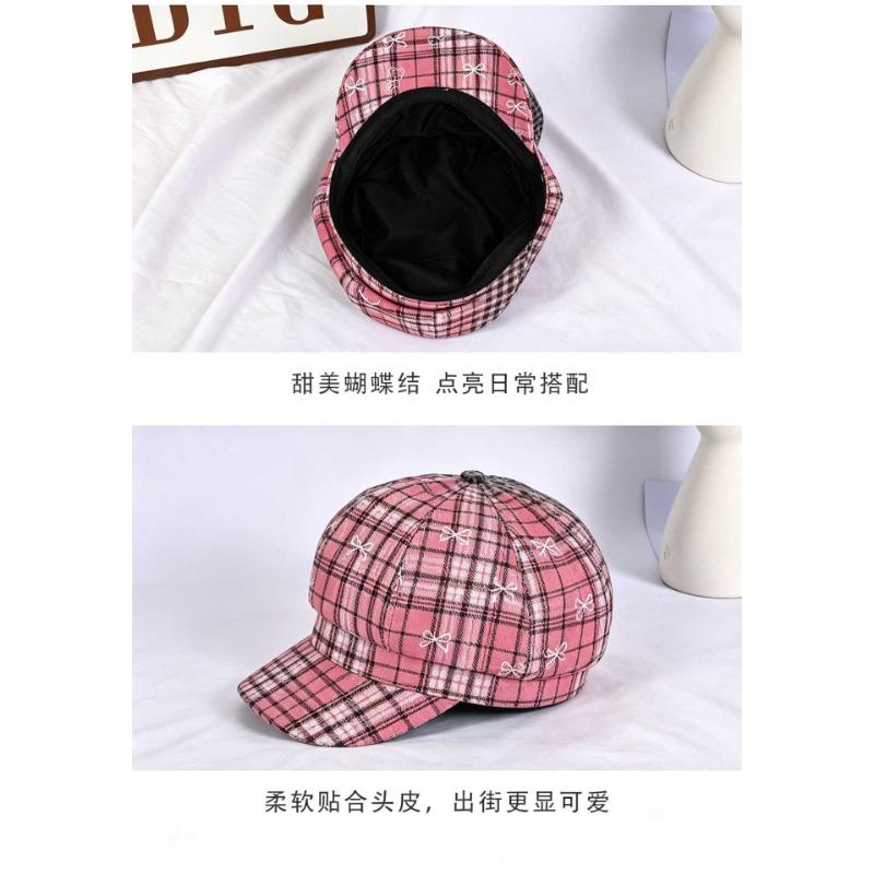 Women S Plaid Sweet Cute Versatile Octagonal Hat For Autumn Winter