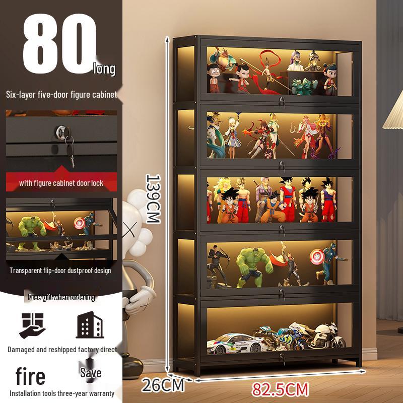 Acrylic Lockable Display Case with LED Lights for Figurines and Models, Dustproof Transparent Stand