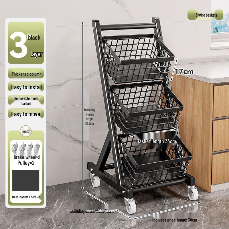 Estante de Armazenamento Multicamadas para Cozinha e Sala de Estar com Rodas para Legumes, Frutas, Louças e Lanches