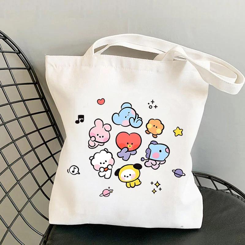 Korean Style Cartoon Print Tote Bag for Women Men Large Capacity Oxford Cloth Shoulder Crossbody Bag Fashionable Commute Backpack KTB