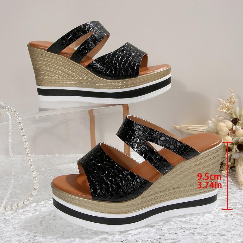 

Тапочки на толстой подошве с мягкой подошвой, женская летняя мода, водонепроницаемые, с покатым каблуком, шлепанцы, увеличивающие рост 43 чёрный