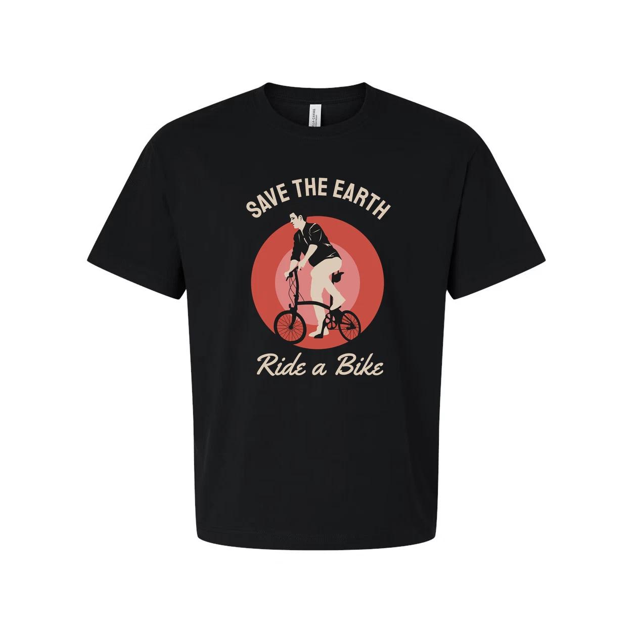 

Save The Earth Ride A Bike Graphic T Shirt Unisex Short Sleeve With Cyclist Illu 3XL