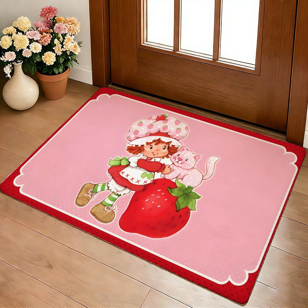 Anime S-strawberry S-shortcake Floor Mat Cozy Flannel Soft Thick Non-Slip Mat For Living Room Bedroom Kitchen Decor Rugs