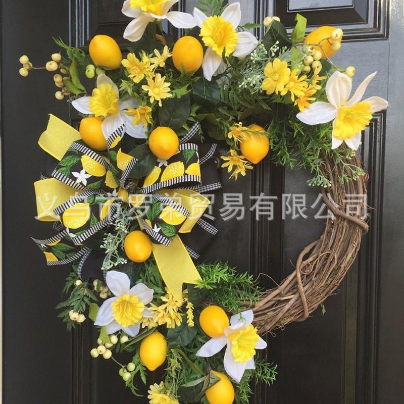 Artificial Lemon Peony Wreath Wall Hanging Decor Door Home Festival Party Decoration