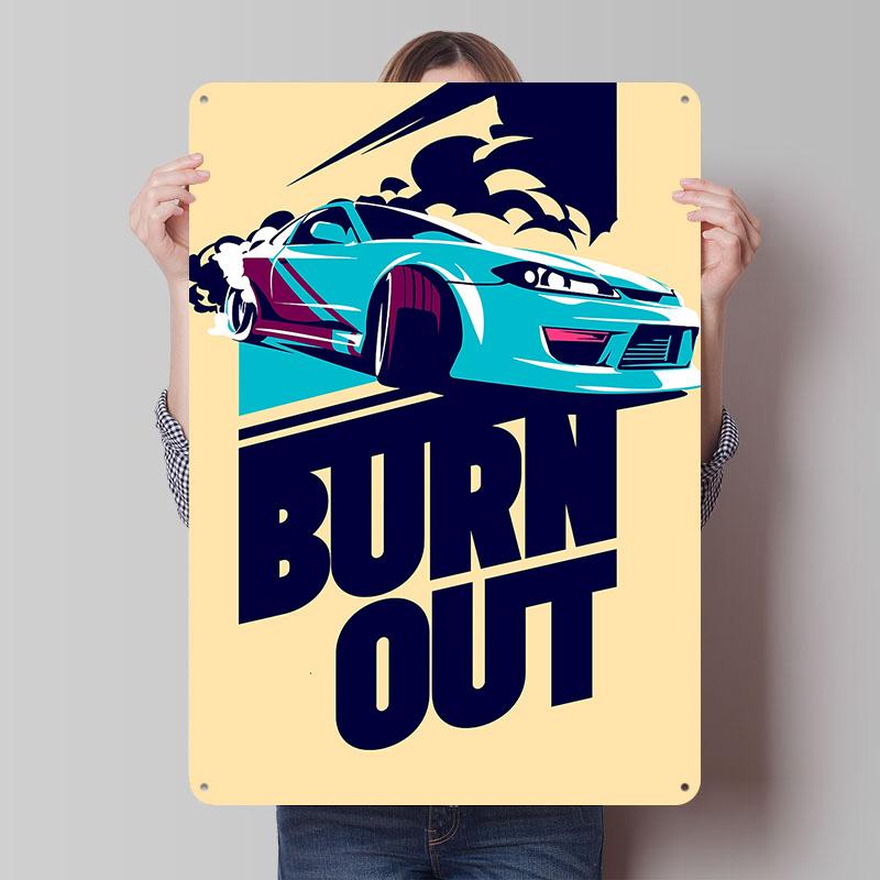 

Burnout Car Metal Poster Customized Wall Art Retro Vintage Tinplate Signs for Man Cave Setup Decorations Coffee Bar Accessories 7.9x11.8In(20x30cm)