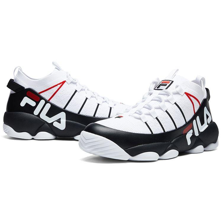 Fila Spaghetti Fabric Synthetic Leather TPU Comfortable Versatile Mid-Top Retro Basketball Shoes Men Sneaker White Black F12M014115FWB
