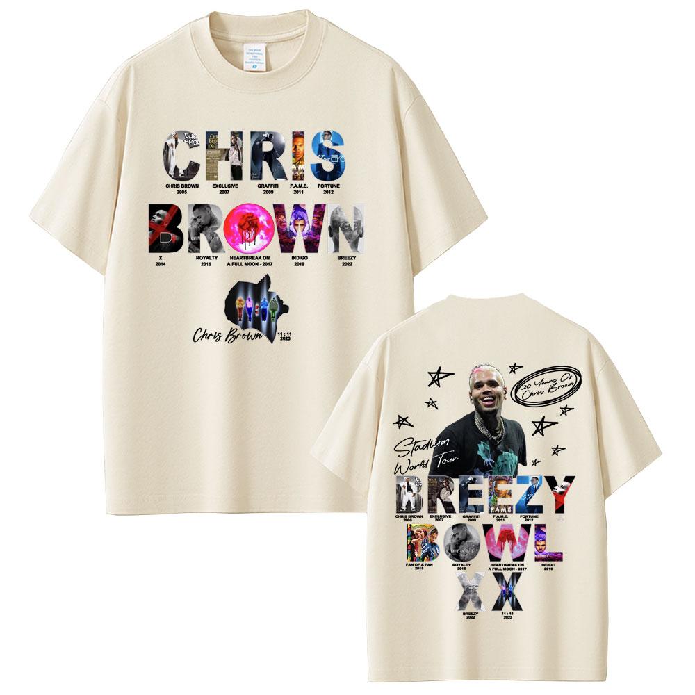Rapper Chris Brown Breezy Bowl XX Tour 2025 Tshirt Unisex Women Hip Hop Fashion Oversized Short Sleeve T Shirts Streetwear Unisex