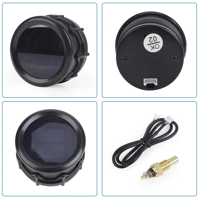 52mm Car Digital Turbo Boost Gauge Oil Pressure Gauge LED Double Display Water Temperature Voltage Gauge Fit for 12v/24v Cars