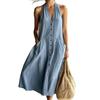 Neue Damenbekleidung Europäischer und Amerikanischer Stil V-Ausschnitt Kleid Damen Sommer Einreiher Ärmellos Locker Schwingend Langes Kleid Damen Sommer