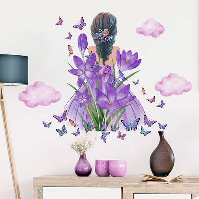 Girl Butterfly Flower Clouds Self-Adhesive Wall Stickers for Room Decoration Bedroom Decals