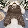 Dimanaf 2024 New Women Bat Vest T-Shirt Knitted Basic Fashion Tops Lace Tees Casual Loose Green Tees