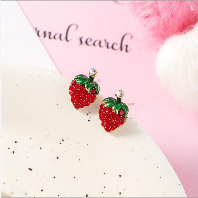 New S925 Silver Needle Cherry Mushroom Strawberry Apple Flower Red Stud Earrings Fashion Personality Earrings