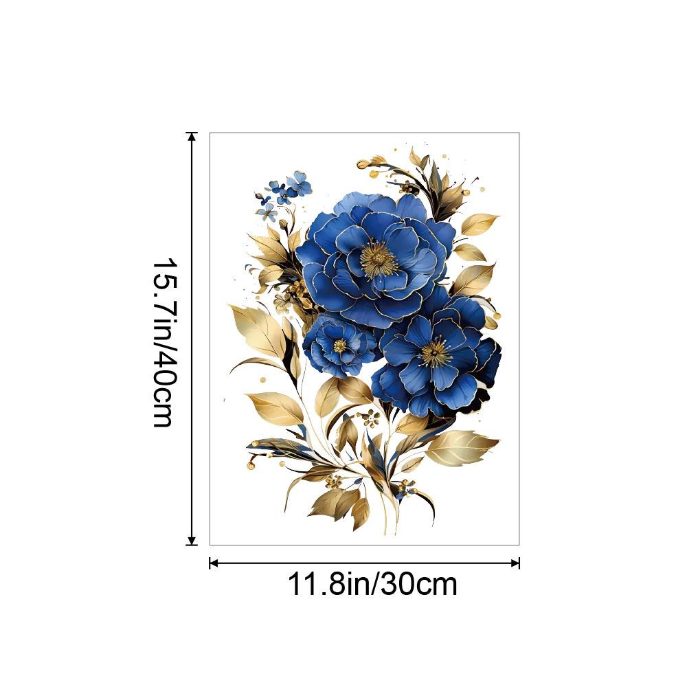 Self-adhesive Gorgeous Blue Peony Wall Stickers Large Flowers for Dining Room Accent Wall Home Decor